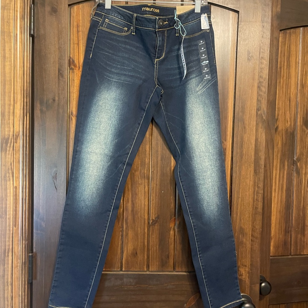 Maurices Dark Blue Skinny Jeans with Faded Whisker Detail